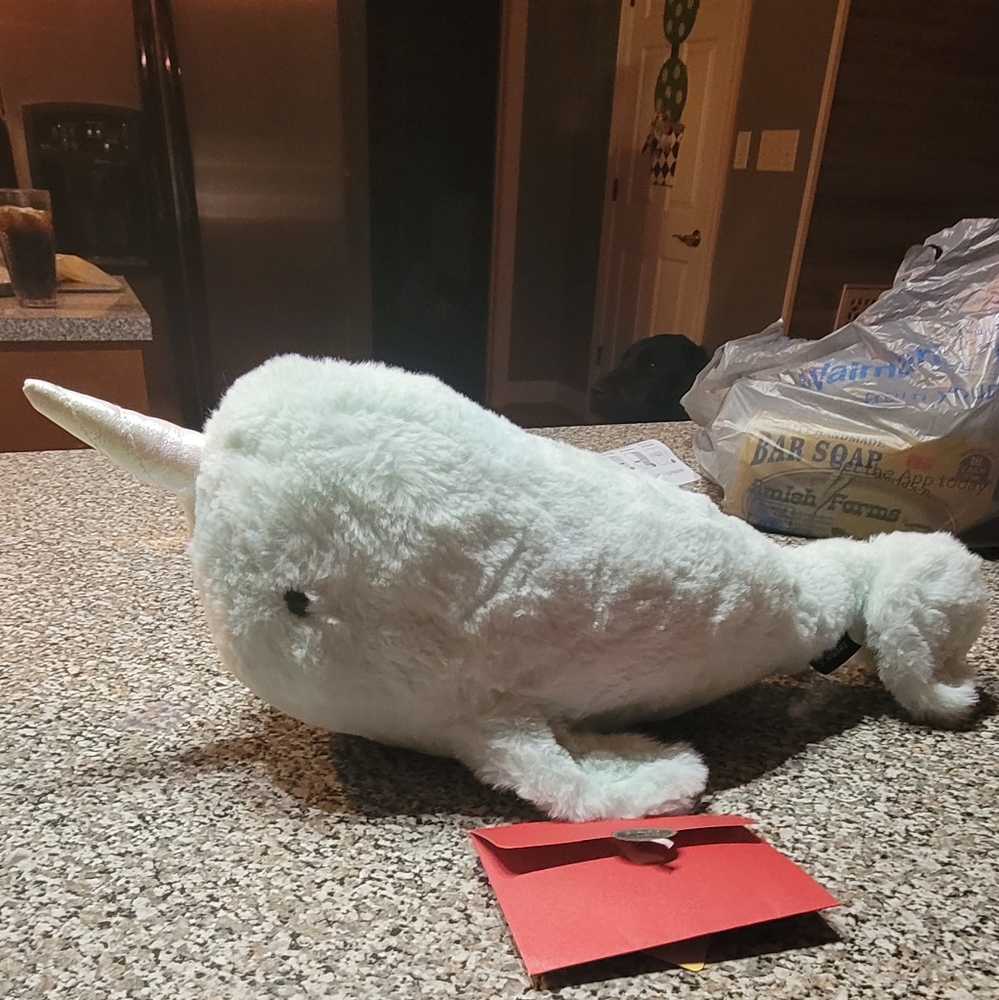NWT 17" Green Plush Narwhal Whale Enchanted Adopt a Pet FAO Schwarz 3" Horn